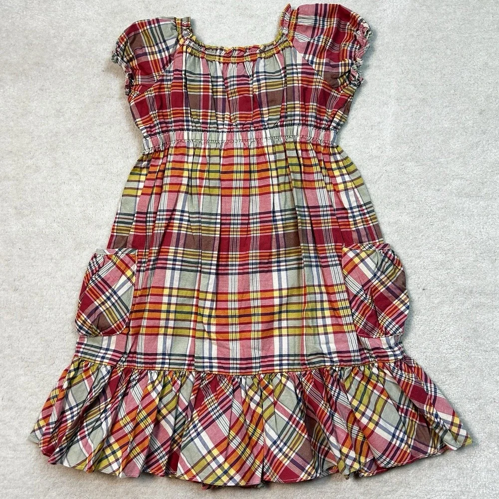 Ralph Lauren Dress Girls 6 Plaid Peasant Sun Summer Ruffles Sleeveless